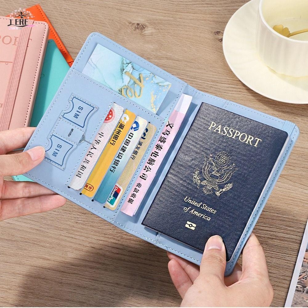 Jeremy1 ที่ใส่หนังสือเดินทางหนัง PU, พร้อม RFID Travel Wallet Passport Protective Cover, แพ็คเกจหนังสือเดินทางแบบพกพา Card Case ID Document PU Passport Clip Travel Accessories