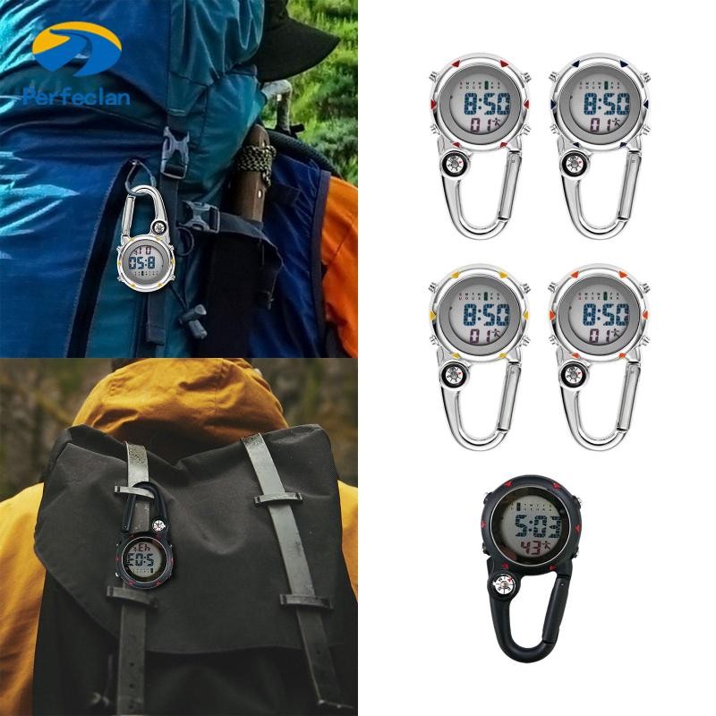 Perfeclan Digital Carabiner นาฬิกาคลิปนาฬิกาพก Timepiece กระเป๋าเป้สะพายหลังนาฬิกาส่องสว่างสําหรับทํางานกลางแจ้ง Study