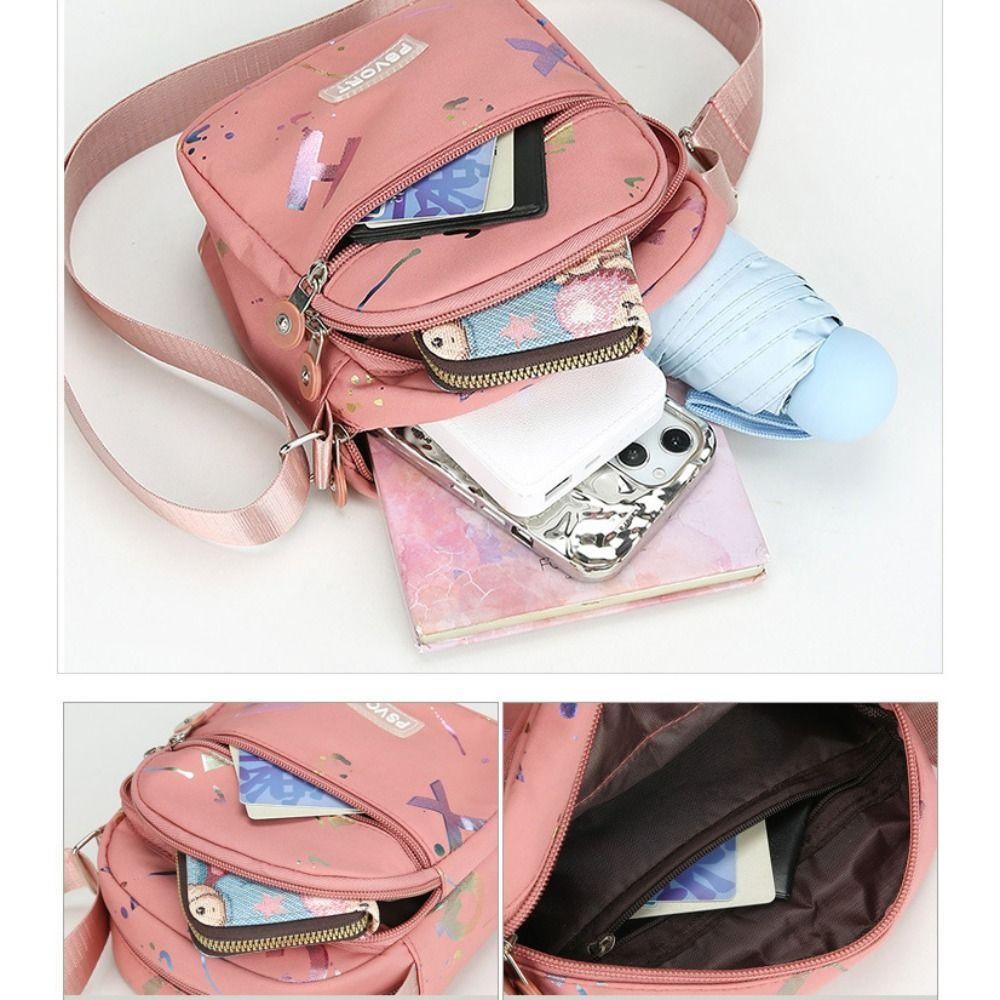 CNXIQU กระเป๋าสะพายไหล่,ไนลอนมินิกระเป๋าสะพายข้าง, Causal Multi Layer Purse Women