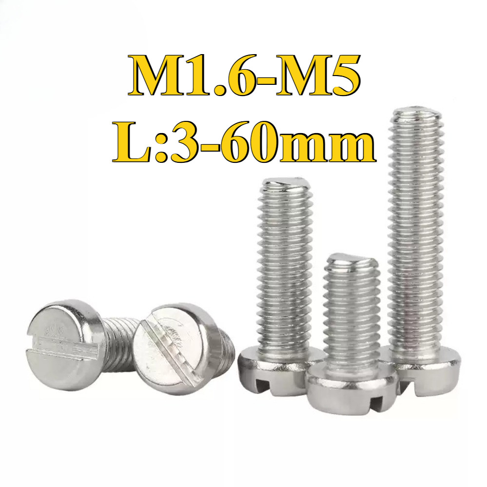 304 สแตนเลสสตีลหัวทรงกระบอกแบนเครื่อง Bolt M1.6/M2/M2.5/M3/M4/M5 * L3-60mm [ZQ-DM] (Y18)