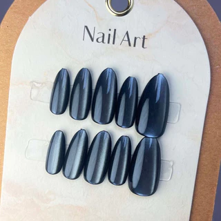 464-49810PCS เล็บปลอมรูปอัลมอนด์ชุดต่อเล็บกดบนเล็บ Cat Eye