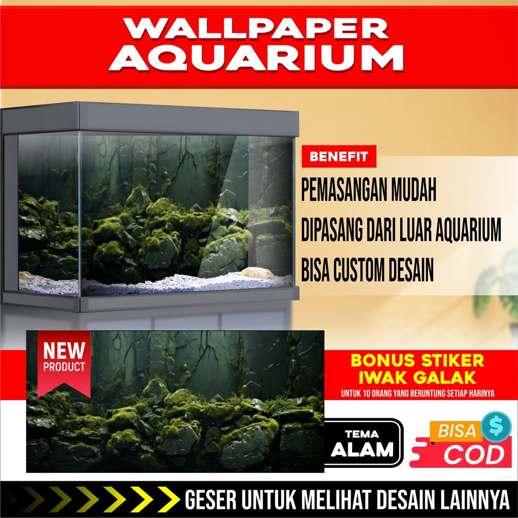 3D REAR AQUARIUM BACKGROUND WALLPAPER สติ๊กเกอร์น้ําหมวกรูปถ่าย EI2