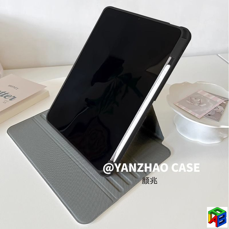 แผ่นเสียงแมว สีดํา720° เคสไอแพดหมุนได้ A16 2025 air6/5 mini6/7 Ari7-M3 อะคริลิค pro11 ใหม่ iPad 11 A16/10 รุ่น 2022 ฝาครอบป้องกันการตกพร้อมช่องเสียบปากกา สีฟ้า - รูปที่ 3