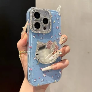 Diamond Studded Kitty Mirror เหมาะสําหรับ iPhone 17Promax เคสโทรศัพท์ Apple 16/15/14/13/12/11 Anti Drop