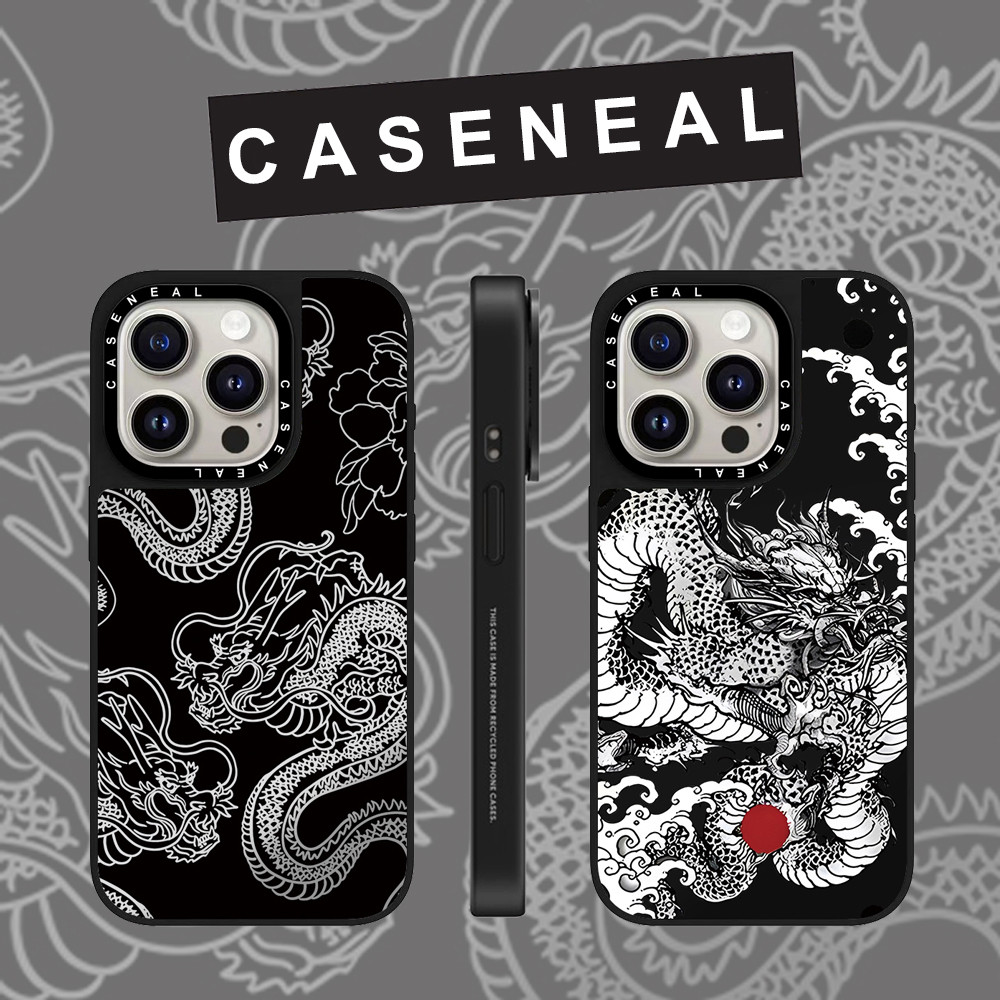 CASENEAL Graffiti Mighty Dragon กระจกเคสโทรศัพท์สําหรับiPhone 16 Pro Max 15 Plus 14 ProMax 13 12Pro 11 โทรศัพท์กันกระแทกขอบนุ่มฮาร์ดป้องกันกรณี