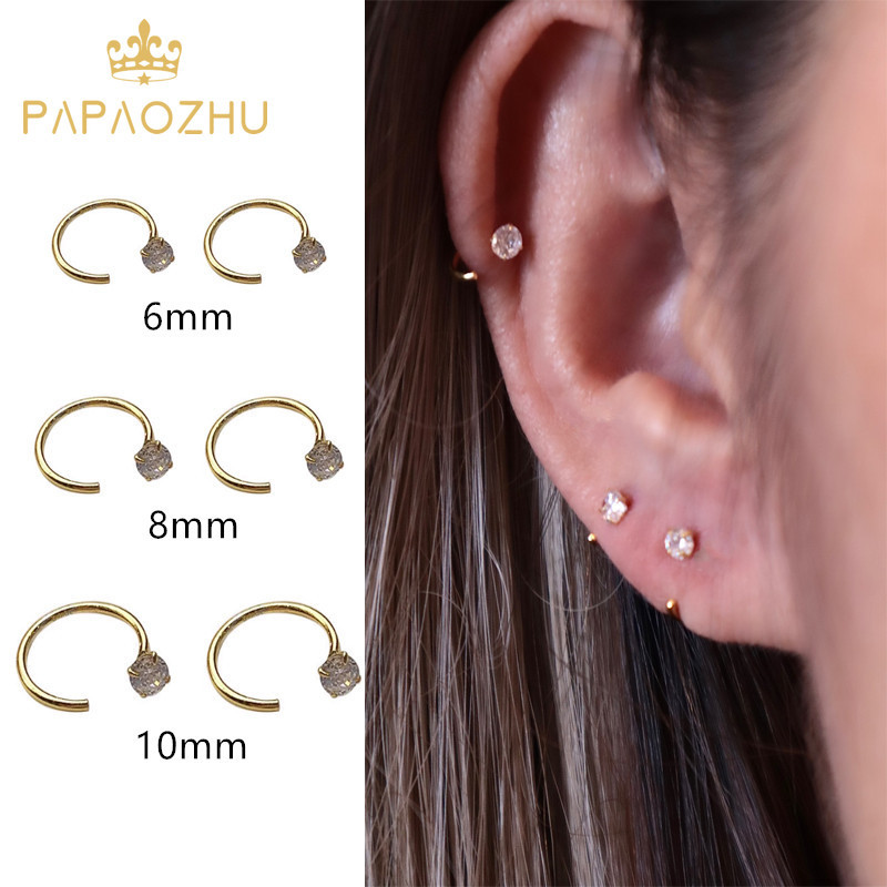 PAPAOZHU ต่างหูเกาหลี 14K Gold คริสตัล Charm Hook สวมใส่ทุกวัน ไม่มีสารก่อภูมิแพ้