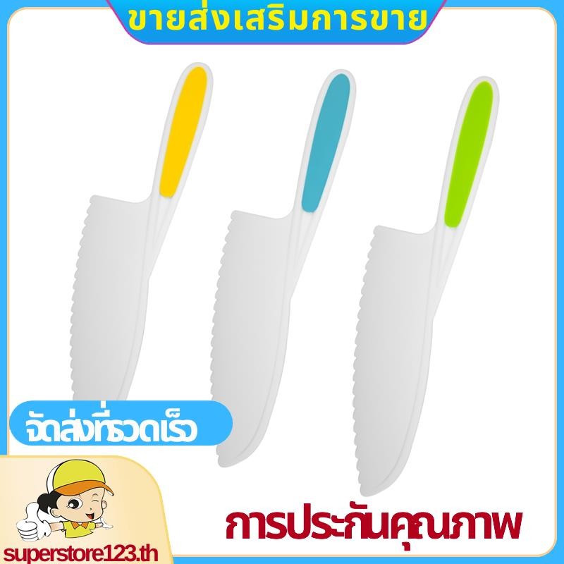 มีดสําหรับเด็ก ชุดมีดทําครัวไนลอน 3 ชิ้น,มีดทําอาหารสําหรับเด็กที่จับแน่น,ขอบหยัก .ร้านค้าสุด123ไทย