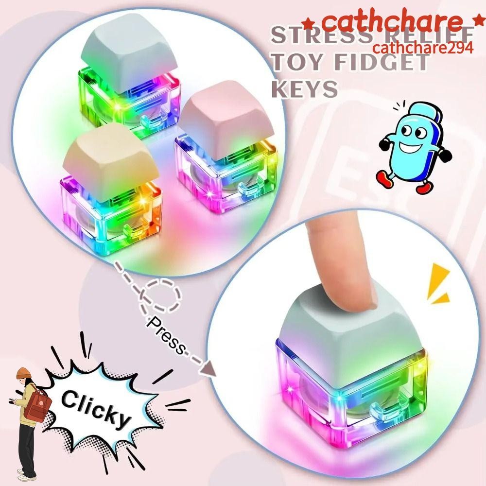 CATHCHARE294 พวงกุญแจ Fidget, ปุ่มกดพร้อมหมวกคีย์บอร์ดนิ้วแสง, ผ่านเวลา DIY คีย์บอร์ดบรรเทาความเครียด Clicker ของเล่น