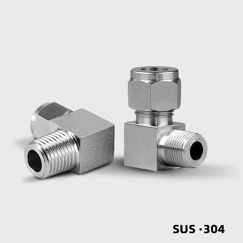 304 สแตนเลสสตีลนิวเมติก Air Connector PL การบีบอัด Fitting ข้อศอกท่อโลหะ ferrule Joint