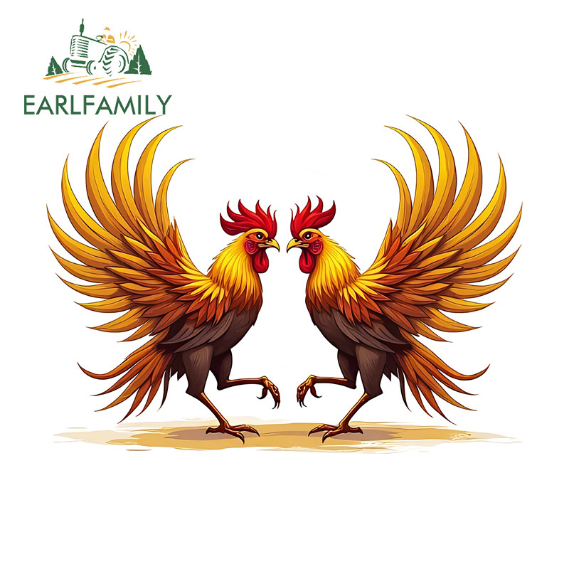 EARLFAMILY ไก่ต่อสู้การ์ตูนรถสติกเกอร์แฟชั่น Scratch-Proof Decals เหมาะสําหรับรถจักรยานยนต์สเก็ตบอร์ดกระจกแล็ปท็อป Trunk