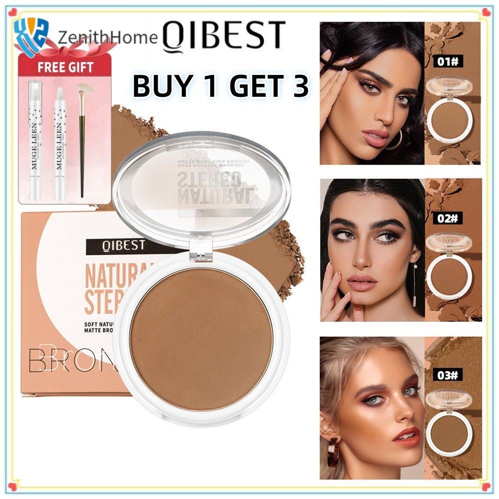COD❤ QIBEST ซื้อ 1 แถม 3QIBEST แป้งฝุ่นคอนทัวร์เนื้อแมทต์ กันน้ำ เป็นธรรมชาติ ล้างออกง่าย เมคอัพ อาย