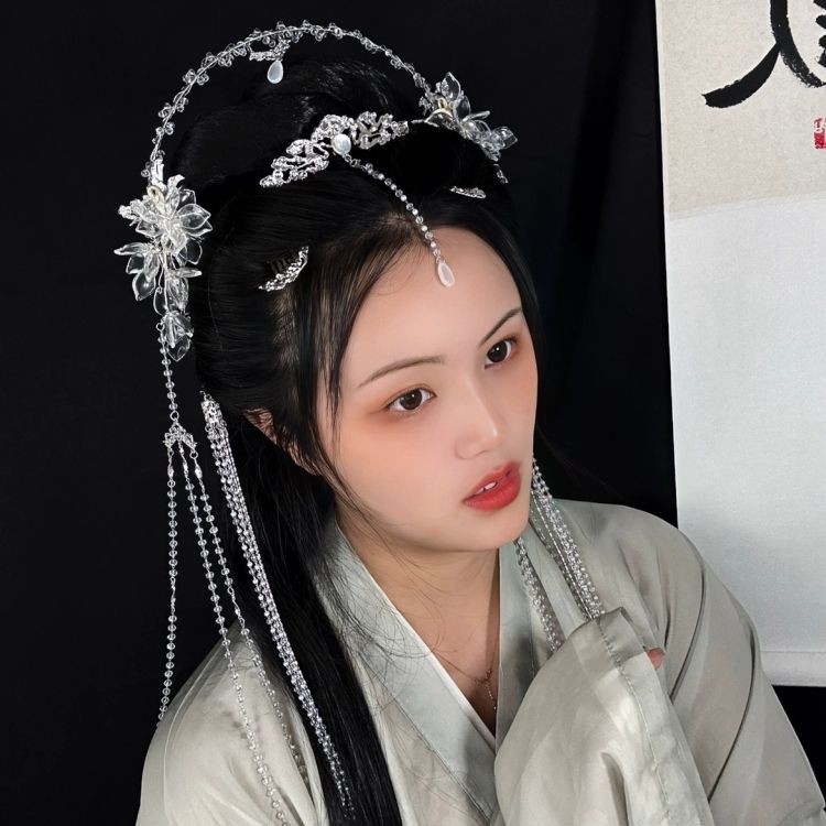 Hanfu Headdress Set: Smoke Aya Crown, Comb, Hairpins - Fantasy Fairy Style Accessories