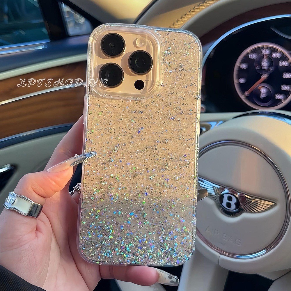 ฟอยล์เงินglitterอะคริลิคเคสโทรศัพท์สําหรับiphone 16 Pro Max 16 Plus 15 Pro Max 14 13 12 11 Pro Maxกันกระแทกป้องกันปลอก