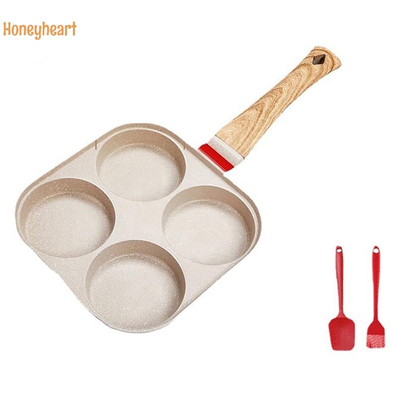 <Honeyheart> กระทะสี่หลุมกระทะไข่เจียวหนาไม่ติดไข่แพนเค้กสเต็กกระทะทําอาหารไข่แฮมกระทะอาหารเช้า Maker เครื่องครัว Nice