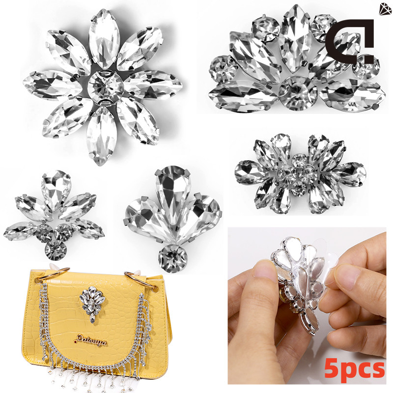 โมเดลรูปทรงเพชรคริสตัล rhinestone โปร่งใส 5 ชิ้นเหมาะสำหรับตกแต่งเสื้อผ้าและกระเป๋า
