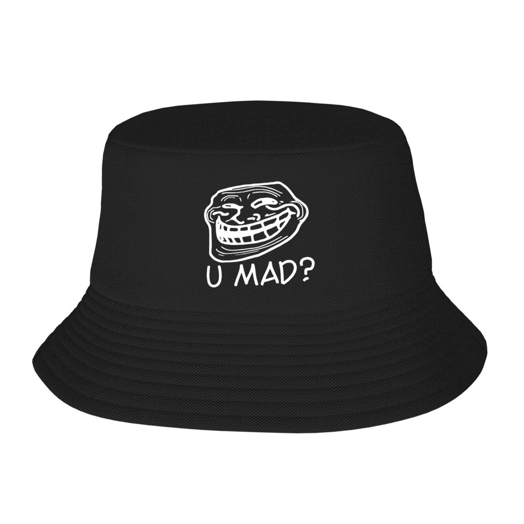 U Mad Meme Laughing Troll Face White Troll หมวกชาวประมงหมวกถัง