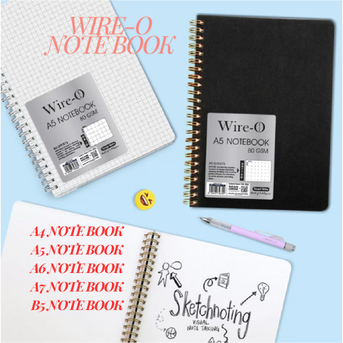 A4/A5/A6/A7/B5 WIRE-O NATURAL PP COVER NOTE BOOK 80GSM 80S LINE/BLANK/GRID/DOTTED