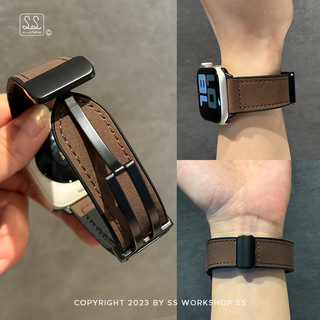 Retro หนังซิลิโคนนุ่มสําหรับ iwatch series 11 10 9 S8 Ultra 7 6 5 4 SE 3 2 1 พับโลหะแม่เหล็กหัวเข็มขัดสําหรับ iwatch 49 มม.46 มม.45 มม.41 มม.40 มม.44 มม.42 มม.38 มม.