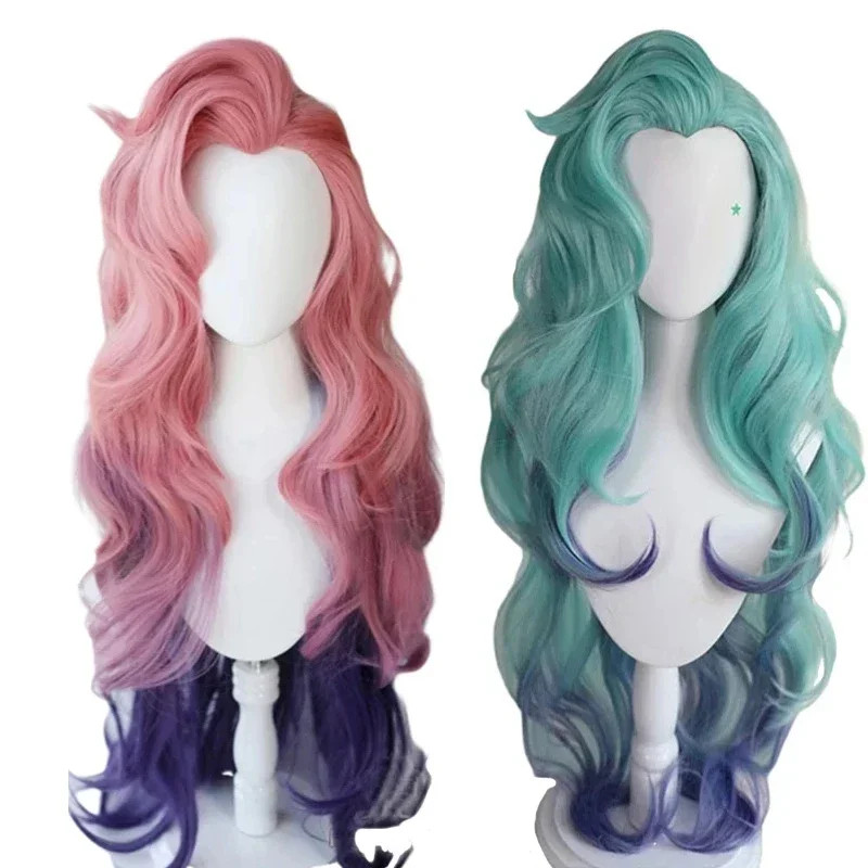 LoL Seraphine คอสเพลย์วิกผม KDA คอสเพลย์ Curly สีเขียวสีม่วงวิกผมสังเคราะห์ทนความร้อนผม
