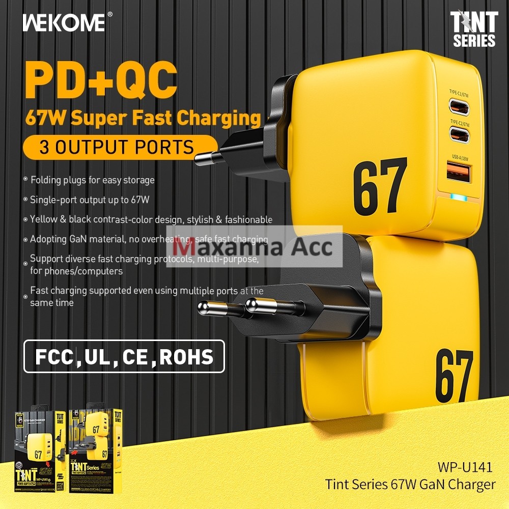 [MAXNA] 67 WATT OME WPU141 TINT SERIES ADAPTER / 67W CHARGER HEAD FAST CHARGING 1 USB 2 TYPE C