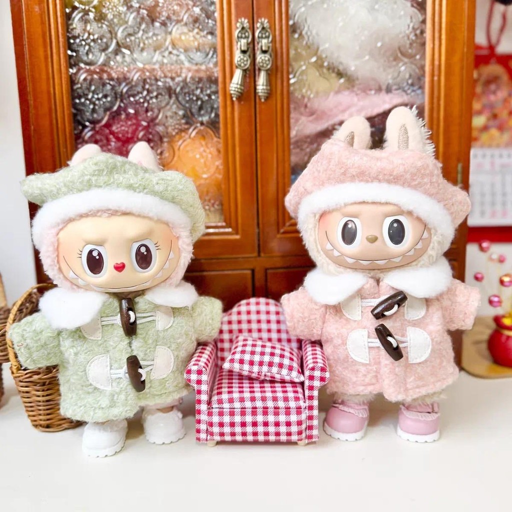 FYG สําหรับ V1 V2 น่ารัก Labubu ฤดูใบไม้ร่วงและฤดูหนาว Coat Labubu หกเหลี่ยม Beret Coat ตุ๊กตาอุปกรณ์เสริม Labubu ชุด