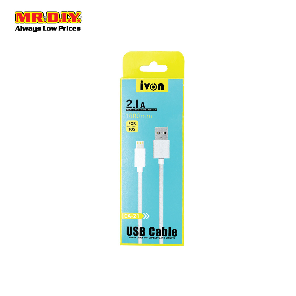 IVON สายชาร์จเเละเชื่อมต่อข้อมูล USB to ไลท์นิ่ง ชาร์จเร็ว ยาว 1 เมตร (2.1A)