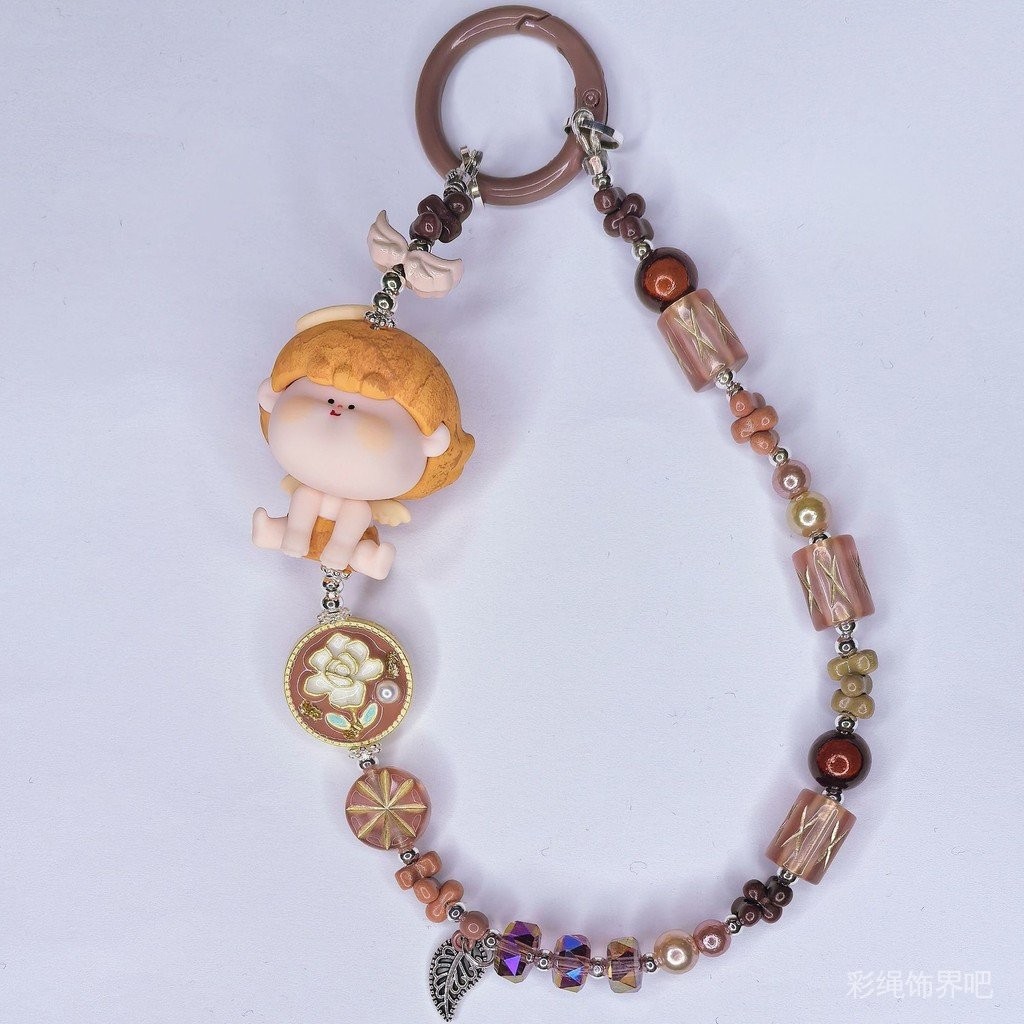 INS ของแท้ที่ห้อยโทรศัพท์มือถือลิลิธแกะสลักไม้แองเจิลของแท้ที่ห้อยโทรศัพท์มือถือเม็ดน่ารักลายการ์ตูนน่ารักทุกแมทช์จี้