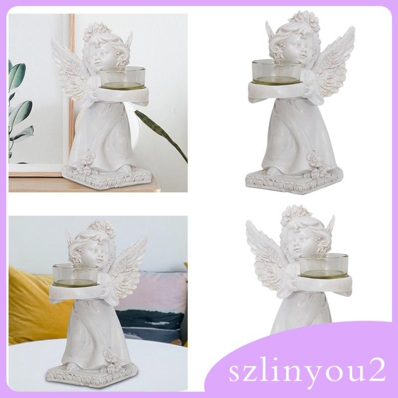[szlinyou2] เชิงเทียนนางฟ้าเรซิน รูปปั้นนางฟ้าตุ๊กตา เชิงเทียนทีไลท์ ของขวัญสําหรับและครอบครัว