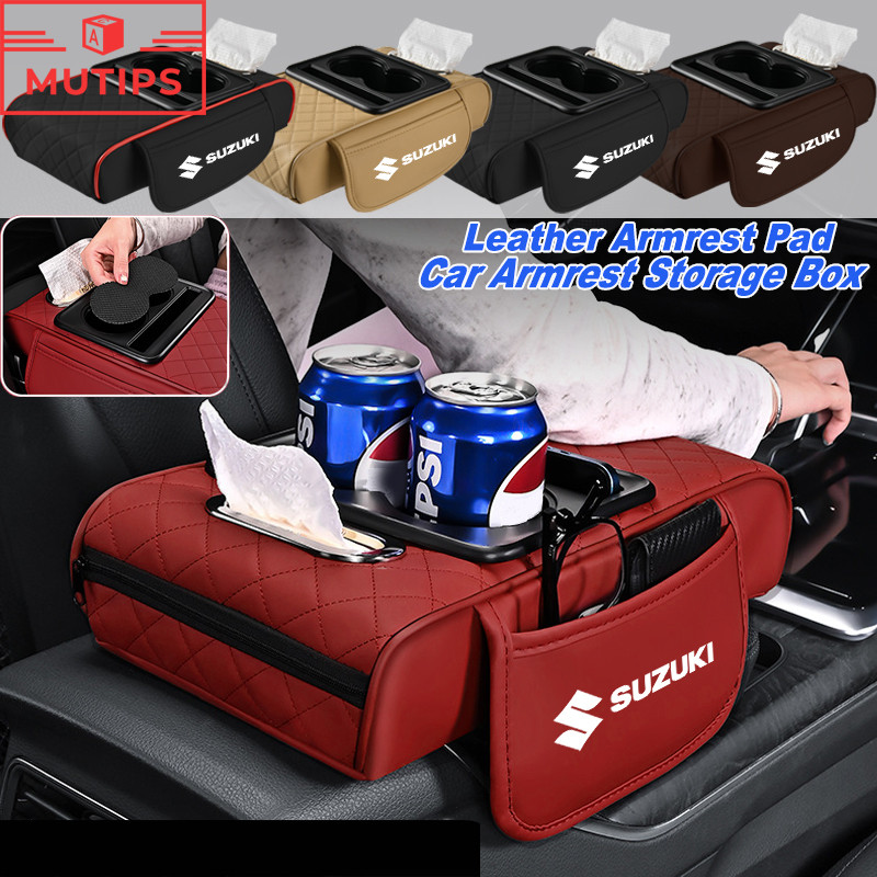 Suzuki เครื่องหนัง ที่พักแขนในรถ กล่องเก็บของคอนโซลกลาง ที่ท้าวแขน พร้อมกล่องทิชชู่และที่วางแก้ว Jim