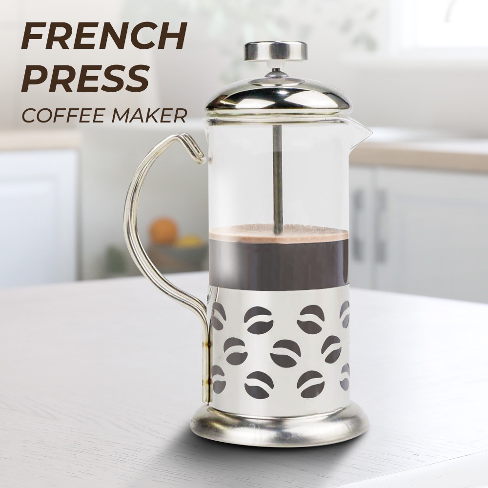 DUOLVQI French Press Manual Coffee Maker Pot Beans Pattern 600ml - KG72I