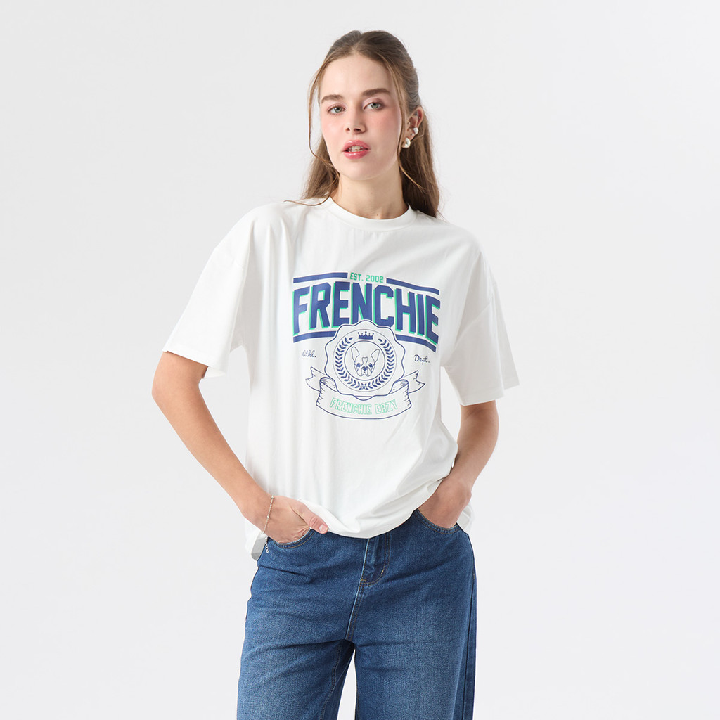 ESP เสื้อทีเชิ้ตโอเวอร์ไซซ์ เฟรนช์ชี่ อีซี่ ผู้หญิง สีขาว | Frenchie Oversized T- shirt | 06330