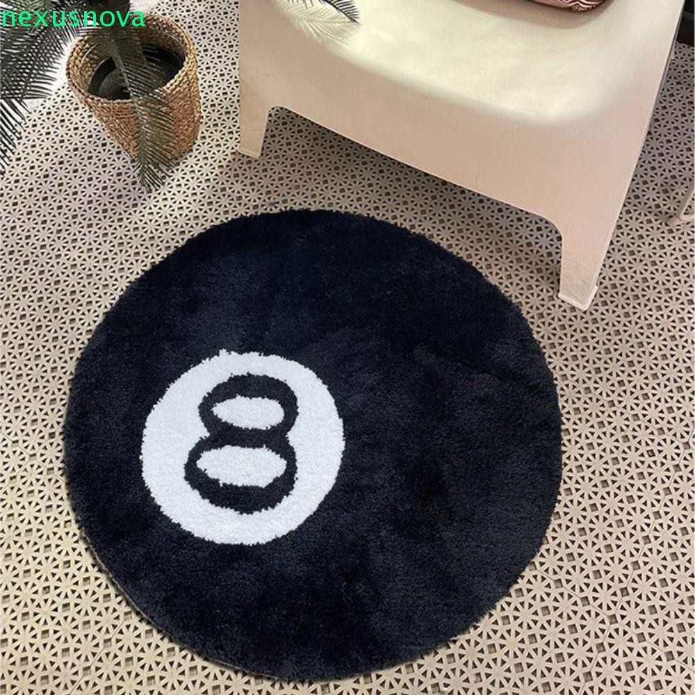 Nexusnova 8 Ball พรม, Plush Anti-slip 8 Ball พรม, Creative Black Round Skin Friendly 8 Ball Mat Hoom