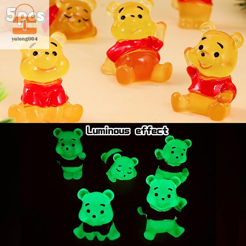 [PE] 5 ชิ้น Mini Luminous สีสัน Winnie The Pooh Figurines Miniature Craft DIY เด็กเครื่องประดับห้องนอน Home Desktop ตกแต่ง TH