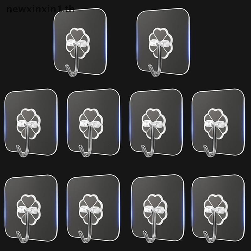 *NT* 10pcs สแตนเลสโปร่งใส Strong Self กาวตะขอ Key Storage แขวนสําหรับห้องครัวห้องน้ําประตู Wall Multi-Function {T}