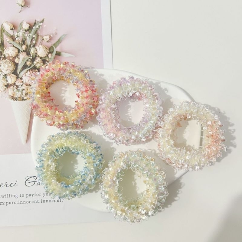 ยางยืดรัดผมริบบิ้น สีรุ้งหลายสี สุ่มสี - รูปที่ 4