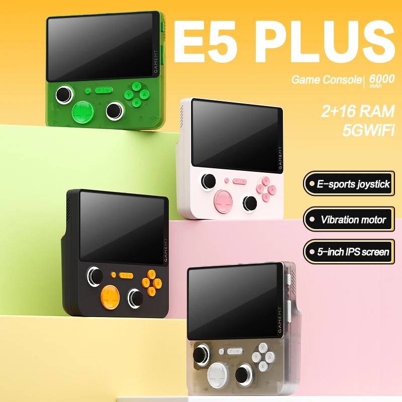 GAMEMT E5 PLUS เกมคอนโซล 2 + 16G RAM WiFi HD 5 นิ้วหน้าจอ IPS Android Linux Dual ระบบเกม