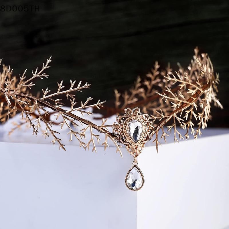 [JTS] 1 ชิ้น Renfaire อุปกรณ์เสริมสําหรับผู้หญิง Renaissance คอสเพลย์ฮาโลวีน Gold Flower Crown Fairy