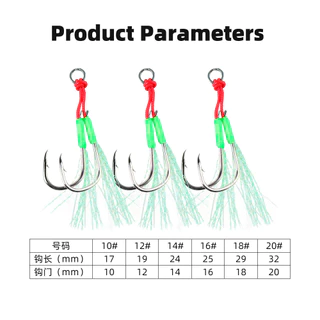1pcs Luminous Fishing Hook 10 #-20 # Assist Hook jig Lure Double Slow Fast คู่ Jigging Fish jig Assist Hooks