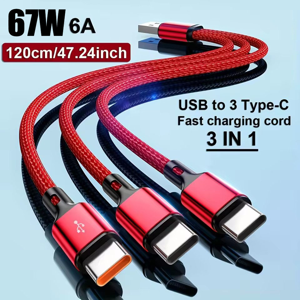 [AM3C] สายชาร์จเร็ว Triple Type-C 67W | เวลา & อลูมิเนียมก่อสร้างที่ทนทาน, ความยาวคู่ (0.2ม./1.2ม.) 