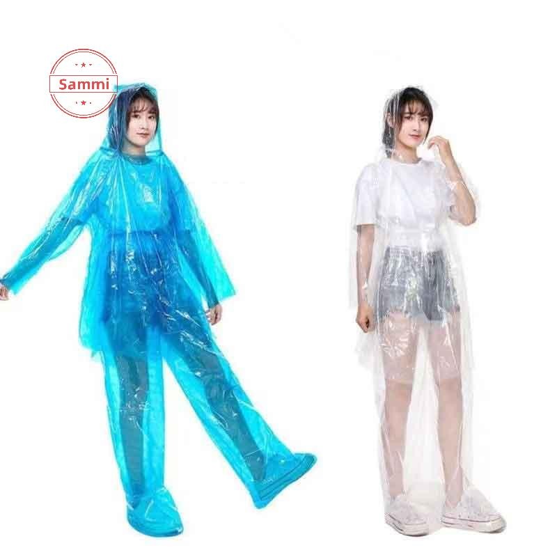 Sammi Unisex ผู้ใหญ่ Scenic การท่องเที่ยว Outdoor Camping เดินป่าเสื้อกันฝนแบบใช้แล้วทิ้ง Rainwear Tops + กางเกง TH