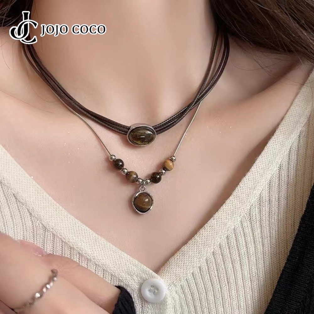 สร้อยคอนาทีล Tiger-eye JOJO COCO สไตล์เรโทร สำหรับผู้หญิง