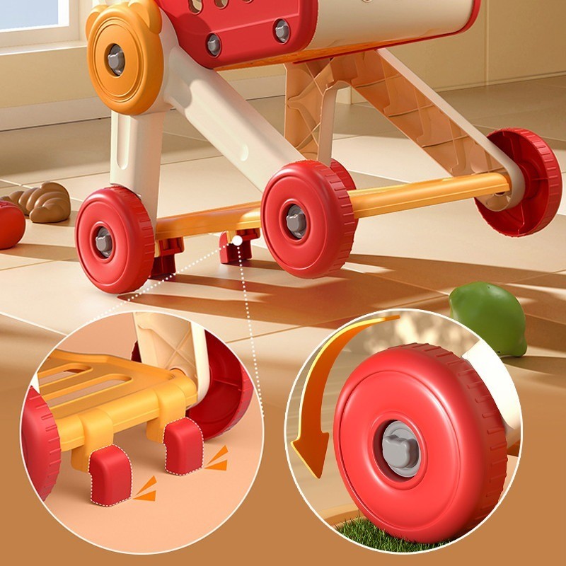 รถเข็นช้อปปิ้งเด็ก รถเข็นช็อปปิ้ง อุปกรณ์28/33ชิ้น โครงสร้างมั่นคงกันล้ม ช่วยเรียนเดิน เหมาะ 3-6 ปี - รูปที่ 5