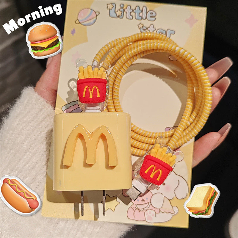 M French Fries Apple Charger ฝาครอบป้องกัน 20w สายเคเบิลข้อมูล Anti Break เหมาะสําหรับ iPhone 13/14/15/16