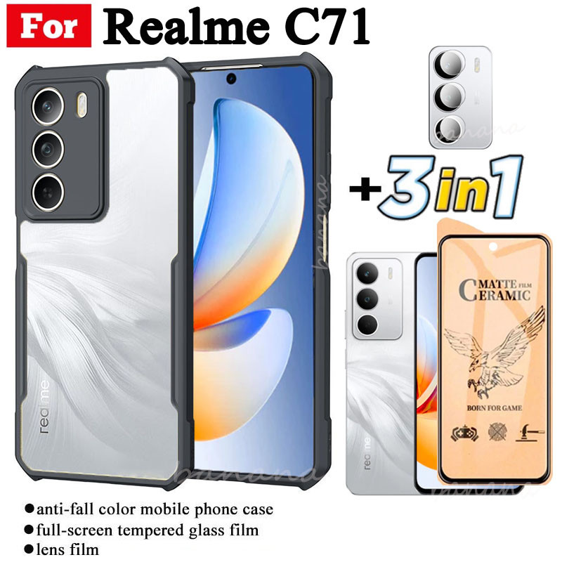 3 in 1 Realme C71 เคสโทรศัพท์กันกระแทกสําหรับRealme C73 C75 C75XเซรามิคFrostedฟิล์ม + ฟิล์มเลนส์กล้อ