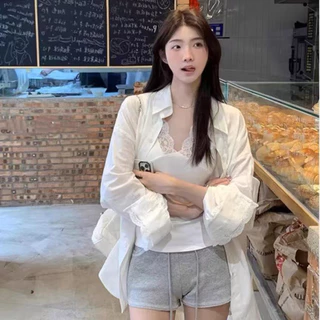 เสื้อคลุมเชิ้ตสีขาว กันแดด หลวม ดีไซน์เกาหลี