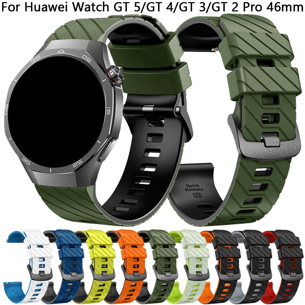 22 มม.ซิลิโคนสําหรับ Huawei นาฬิกา GT 5 GT5 46 มม.สายนาฬิกาสร้อยข้อมือสําหรับ Huawei GT5 Pro 46 มม./GT2/3/4 46 มม.Pro Smartwatch สายรัดข้อมือ