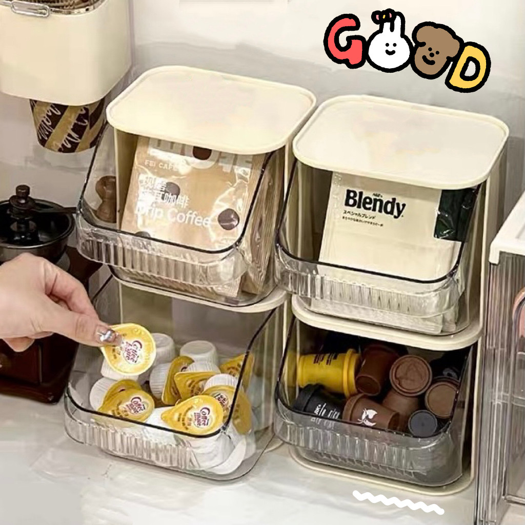 กล่องใส่ของหลายช่อง ชั้นวางถุงชา กล่องแยกเก็บแคปซูลกาแฟ กล่องอะคริลิคใส KKHOME