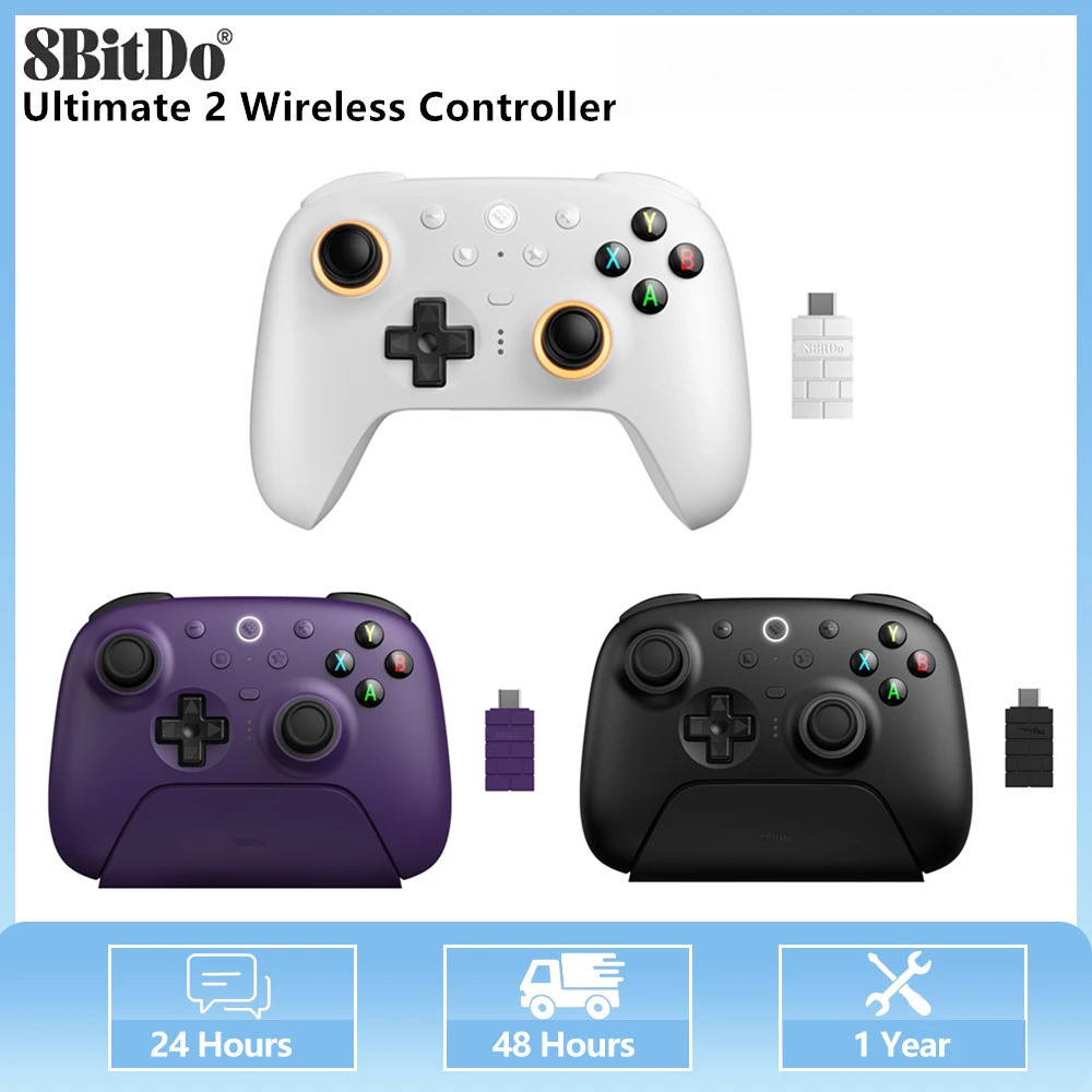 8BitDo Ultimate 2 Wireless 2.4G Gaming Controller พร้อมแท่นชาร์จพร้อมจอยสติ๊ก TMR/Hall Effect Triggers สําหรับ PC,Windows