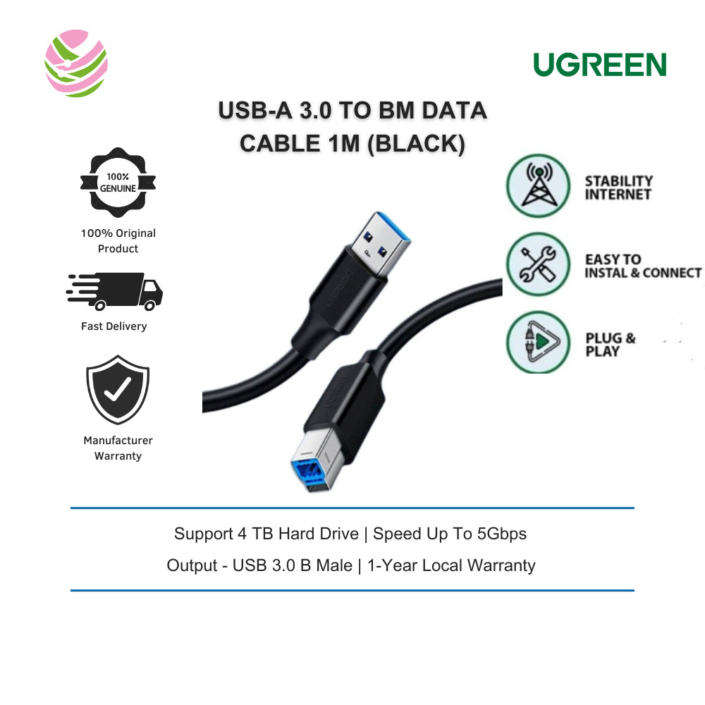 UGREEN USB-A 3.0 TO BM DATA CABLE 1M/ 2M (สีดํา) UG-US210-30753/ UG-US210-10372