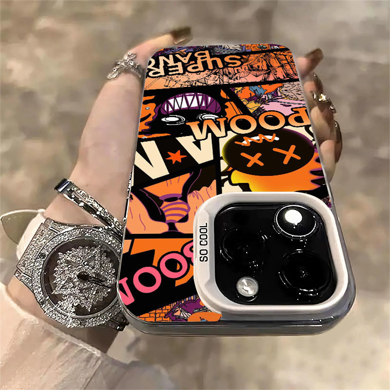 สนุกการ์ตูนรูปแบบสีส้มเคสโทรศัพท์สําหรับ IPhone 16 11 12 13 14 15 Pro MAX X XR XS MAX 7/8 Plus Se2020 หรูหรากันกระแทก